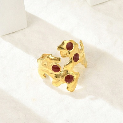 Irregular 304 Stainless Steel Enamel Wide Open Cuff Rings for Women RJEW-G338-12G-01-1