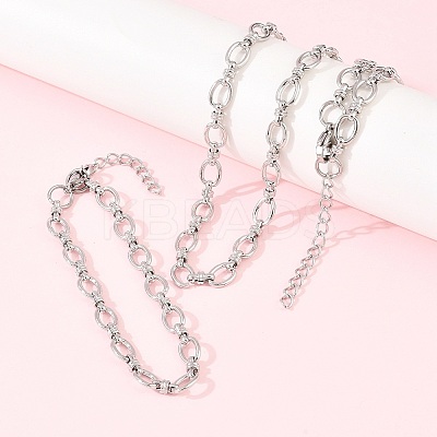 304 Stainless Steel Cable Chains Bracelet & Necklace Jewelry Sets SJEW-L199-01P-1