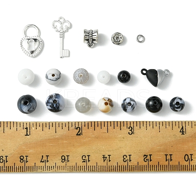 DIY Alloy & Round Natural White Jade & Obsidian & Crackle Agate & Synthetic Howlite Beads Couple Bracelets Jewelry Making Kits DIY-FS0007-49-1