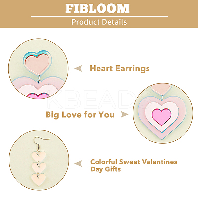 3 pairs 3 style Acrylic Heart Dangle Stud Earrings with Steel Iron Pins for Women EJEW-FI0001-65-1