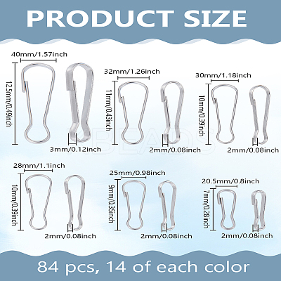 84Pcs 6 Styles 304 Stainless Steel Push Gate Snap Keychain Clasp Findings FIND-LP0003-46-1