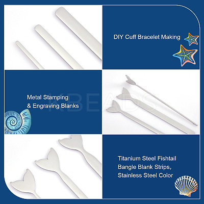3Pcs 3 Style Stainless Steel Fishtail Bangle Blank Strips FIND-UN0001-96P-1