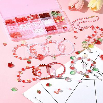 Acrylic Beads with ABS Plastic Imitation Pearl Beads with Alloy Enamel Pendants with Strong Stretchy Beading Elastic Thread Set DIY-FS0007-55-1