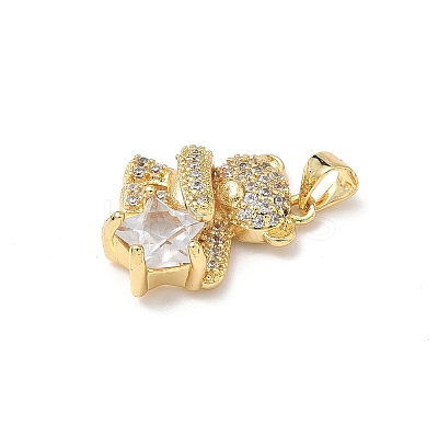 Brass Micro Pave Cubic Zirconia and Glass Pendants KK-Q068-08G-1