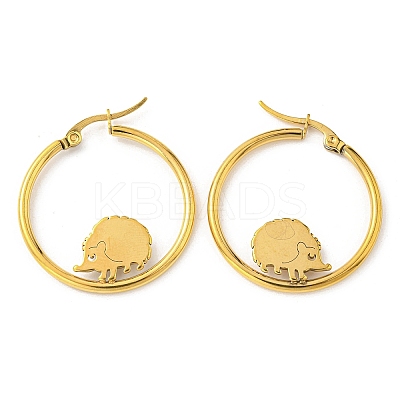 304 Stainless Steel Hedgehog Beaded Hoop Earrings LS-EJEW-F320-02G-1