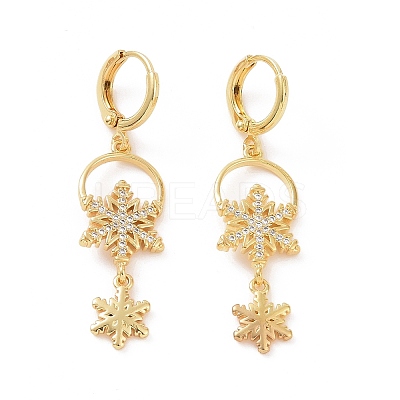 Clear Cubic Zirconia Snowflake Dangle Hoop Earrings EJEW-P224-11G-1