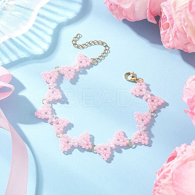 3Pcs 3 Colors Glass Seed Beads Bowknot Link Bracelets for Women BJEW-MZ00220-1