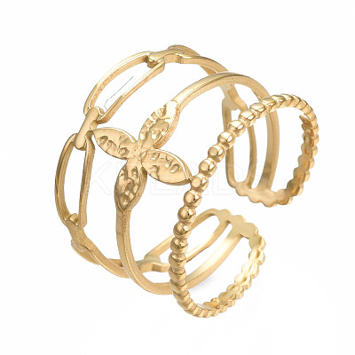 304 Stainless Steel Flower Open Cuff Ring RJEW-T023-95G-1