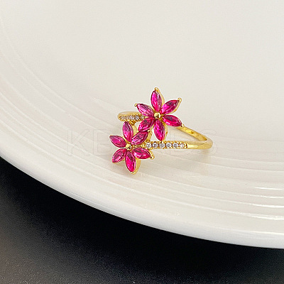 Flower Brass Micro Pave Cubic Zirconia Finger Rings for Women FS-WGC33AC-01-1