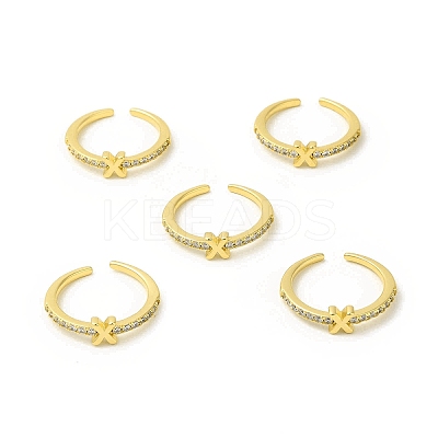 Clear Cubic Zirconia Initial Letter Open Cuff Ring RJEW-H120-09G-X-1