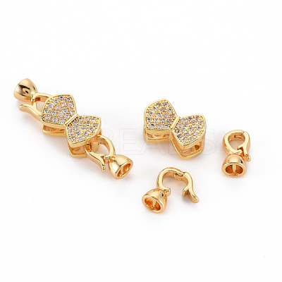 Brass Micro Pave Clear Cubic Zirconia Fold Over Clasps KK-S354-318-NF-1