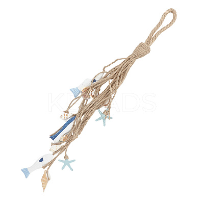 Fish & Starfish & Shell Shape MDF Pendant Decorations HJEW-WH20003-28-1