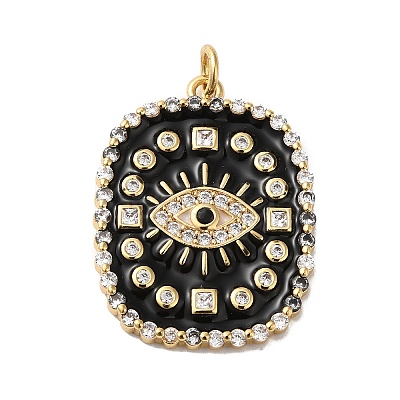 Rack Plating Brass Pave Cubic Zirconia Enamel Pendants KK-O142-57G-01-1