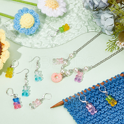 18Pcs 9 Colors Resin Bear Pendant Stitch Marker HJEW-NB00012-1