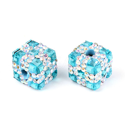 Polymer Clay Rhinestone Beads with Square Acrylic CLAY-T022-03G-1