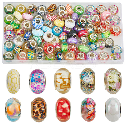 120Pcs 6 Styles Christmas Theme Resin European Rondelle Beads RPDL-SP0001-04-1