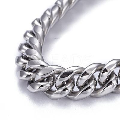 Tarnish Resistant Men's 304 Stainless Steel Cuban Link Chain Bracelets BJEW-P263-B02-P-1