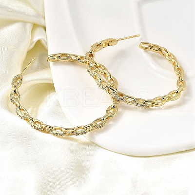 Brass Clear Cubic Zirconia C-Shaped Stud Earrings EJEW-L261-024G-1
