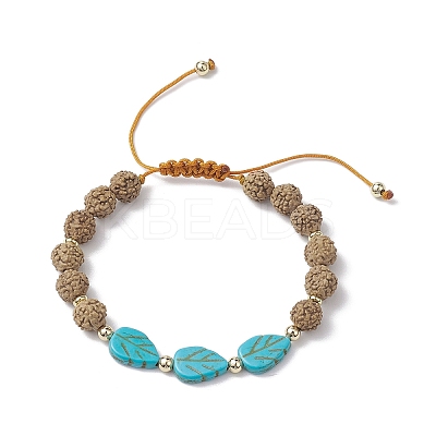 Round Natural Rudraksha and Synthetic Dyed Turquoise Braided Bead Bracelets BJEW-JB10550-1
