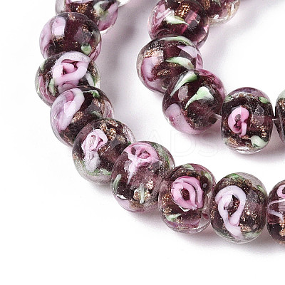 Handmade Lampwork Inner Flower Rondelle Beads Strands LAMP-T022-24B-1