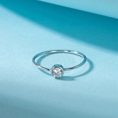 Rhodium Plated 925 Sterling Silver Thin Finger Rings RJEW-C064-04C-P-1