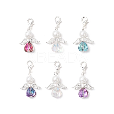 Heart Angel Glass & Glass Pearl Pendant Decorations HJEW-JM03773-02-1