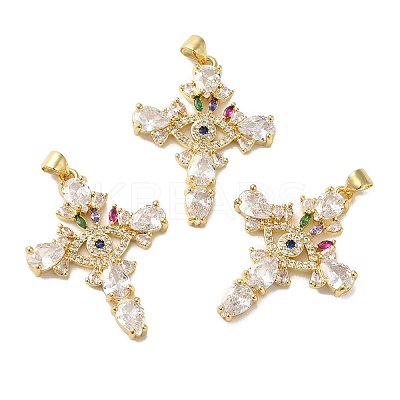 Rack Plating Brass Pave Cubic Zirconia Pendants KK-O142-53G-1
