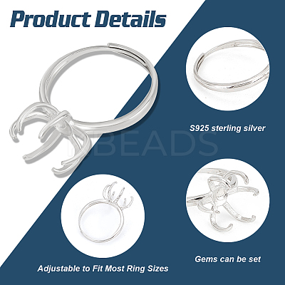 Rhodium Plated Sterling Silver Adjustable Ring Components STER-BC0002-32-1