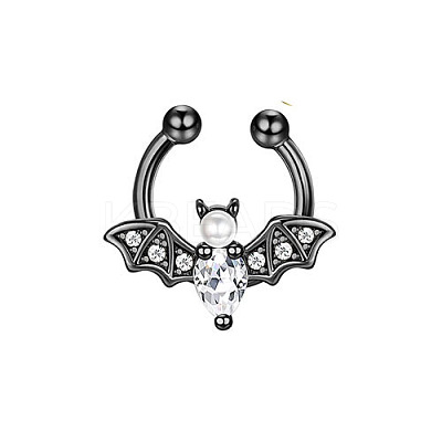 316L Stainless Steel Clear Cubic Zirconia Halloween Bat Clip-on Nose Septum Rings WG4B0C3-04-1