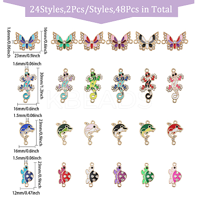 48Pcs 24 Style Alloy Enamel Connector Charms ENAM-CA0001-76-1