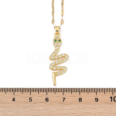 Brass Pave Full Cubic Zirconia Snake Pendant Necklaces NJEW-D309-02G-B-1