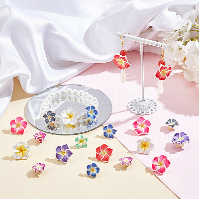 80Pcs 8 Styles Handmade Polymer Clay 3D Flower Plumeria Beads CLAY-AR0001-32-1