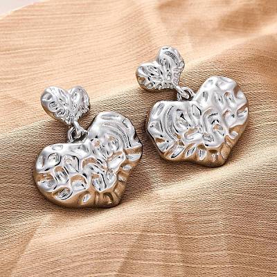 Hammered Heart Brass Dangle Stud Earrings EJEW-R025-23P-1