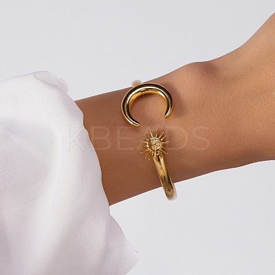 304 Stainless Steel Cuff Bangles for Women BJEW-Z157-01G-02-1