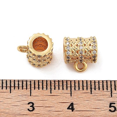 Brass Micro Pave Clear Cubic Zirconia Tube Bails KK-S394-06C-1