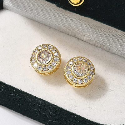 Brass Micro Pave Clear Cubic Zirconia Stud Earrings EJEW-Q015-10G-1