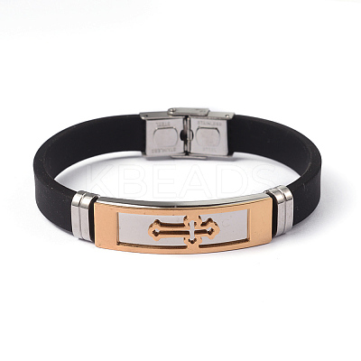 PVD Vacuum Plating 304 Stainless Steel Silicone Bracelets BJEW-O134-01A-1