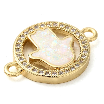 Rack Plating Brass Micro Pave Clear Cubic Zirconia Ring with Hamsa Hand Connector Charms KK-K385-090G-1