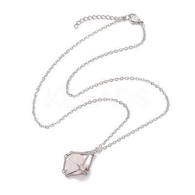 3 Pcs 201 Stainless Steel Crystal Stone Cage Pendant Necklaces NJEW-JN04750-1