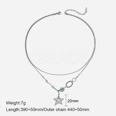 304 Stainless Steel with Synthetic Turquoise Double Layer Necklaces FS-WG7985A-01-1