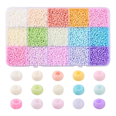 5250Pcs 15 Colors 8/0 Opaque Frosted Glass Seed Beads SEED-YW0001-74-A-1
