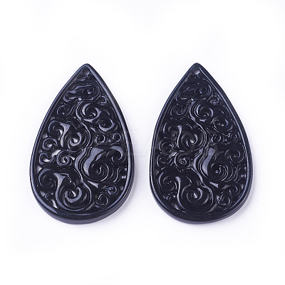 Carved Natural White Jade Pendants G-L495-40A-1