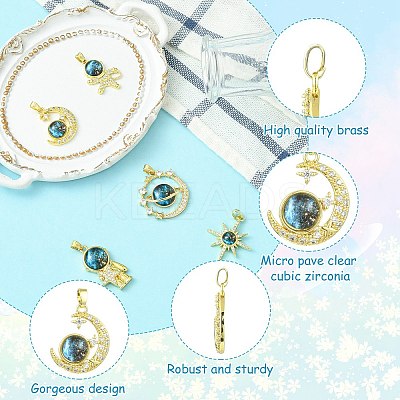 5Pcs 5 Styles Brass Micro Pave Cubic Zirconia Pendants KK-CJ0003-57-1