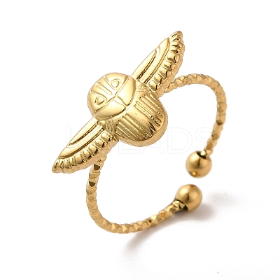 Ion Plating(IP) 304 Stainless Steel Owl Open Cuff Rings for Women LS-RJEW-H136-01G-1