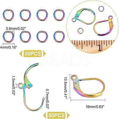 50Pcs Rainbow Color 304 Stainless Steel Leverback Earring Findings STAS-UN0038-46-1