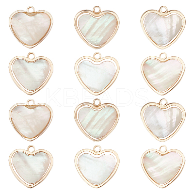 12Pcs Brass Pave White Shell Heart Charms FIND-BC0013-84A-1