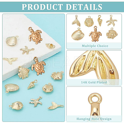 14Pcs 7 Styles Marine Theme Brass Charms FIND-PH0022-95-1
