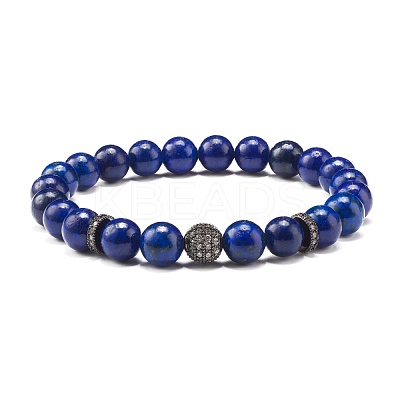 Natural Lapis Lazuli(Dyed) Round Beads Stretch Bracelets Set BJEW-JB06980-03-1