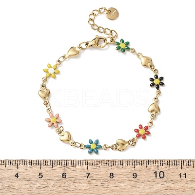 Flower & Heart 304 Stainless Steel Link Bracelets for Women LS-BJEW-F524-06A-G-1
