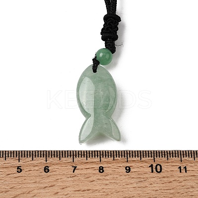 Natural Mixed Stone Fish Pendant Black Nylon Cord Necklaces NJEW-G185-01-1